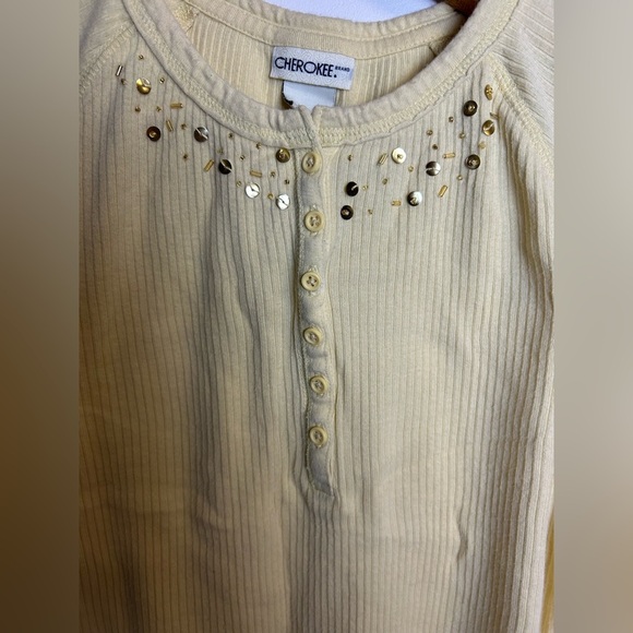 Y2K Cherokee Crop Butter Yellow Embellished Short Sleeve Top Size L Babydoll - Picture 6 of 11